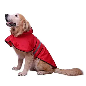 DOUGE COUTURE Dog Raincoat Hooded Slicker Poncho for Dogs and Puppies - Red - 32 Inch