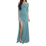 iHENGH Damen Frühling Sommer Rock Bequem Lässig Mode Kleider Frauen Röcke Off Schulter Kleider hoch Split Maxi Lange Abendkleider