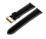 MARCHEL Glattleder Echtleder LLB 18 mm Schließe in Gold Lederarmband Uhrenarmband Uhrband Uhrenbänder Rindsleder Feines Leder Band Uhr (18 mm, Schwarz-Weiß)