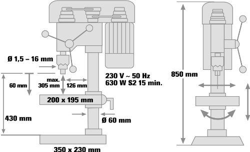 Einhell Säulenbohrmaschine BT-BD 701 (630 W, Bohr Ø˜ 3-16 mm, Bohrtiefe 60 mm, Drehzahlregelung, stufenlose Tischhöhenverstellung, Schraubstock) - 6