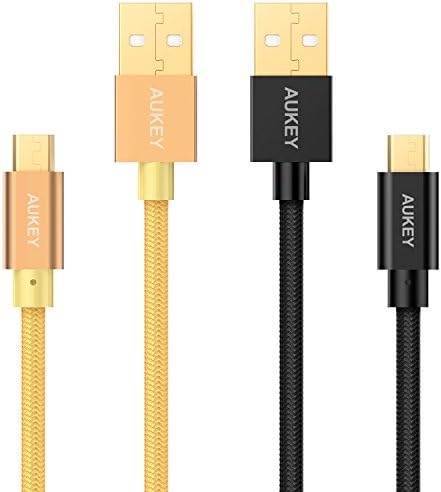 AUKEY Micro USB Cable to USB 2.0 2*1m/3.3ft Black + Golden Nylon Data Sync and Charging Cable for Samsung Galaxy , HTC , HUAWEI , Sony , Blackberry , Kindle , Powerbank or other Micro USB Supported Devices