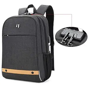 Hoteon Golden Wolf Laptop Backpack with Rain Cover, Anti-Theft Locker, fits up to 15.6 inches Laptop, USB Port, Earphone Port, Water Resistant, Business and Travel Bag for Men & Women (Dark Grey)