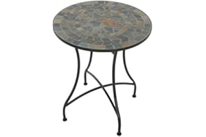 MACOShopde by MACO Möbel Raburg Mosaiktisch Mayla in BLAU/GRAU/BUNT - Gartentisch mit einzigartigem Muster, handgefertigtes Unikat - Rund ø 60 cm, Höhe 70 cm