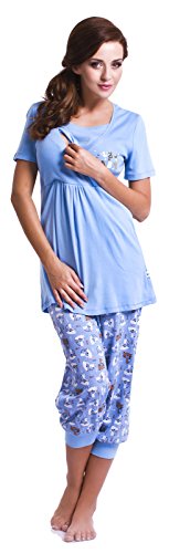 2 in 1 Maternity & nursing 100% cotton 2-peace Pyjama Set 5058 (8, Spa blue)
