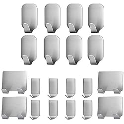 20 Pièces Crochet Adhésif, en acier inoxydable support mural à adhésif 3M pour Peignoir, Manteau, Serviette, clés, sacs, maison, cuisine, salle de bain, anti-rouille et étanche