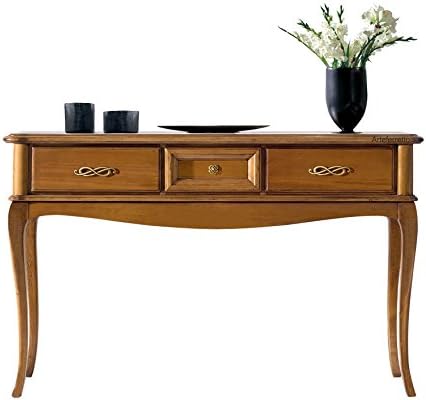 3 drawer console table, entryway side table in wood, hallway furniture in traditional style, rectangular table width 131 x height 81 cm, furniture handmade in Italy,