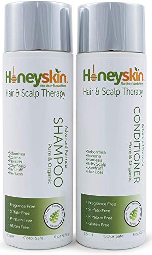 Tratamiento Cuero Cabelludo Seco Set Champú y Acondicionador para Eczema, Psoriasis, Seborrea, Caspa, Picazón-Ingredientes Orgánicos Naturales de Miel Manuka & Aloe Vera(236ml) by Honeyskin Organics