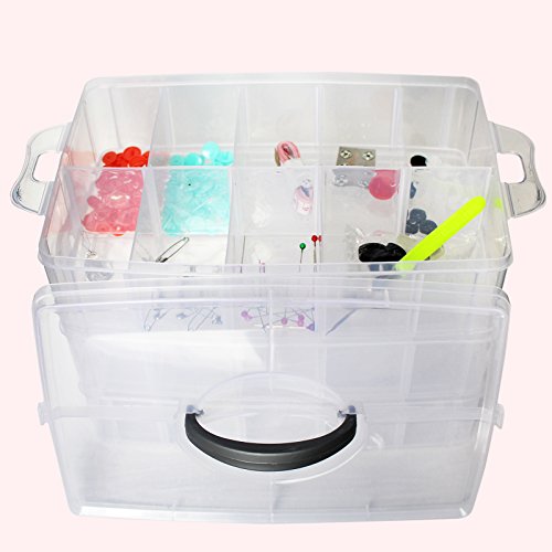 Kurtzy 3-stöckige Aufbewahrungsbox aus durchsichtigem Kunststoff, stapelbar – für die Organisation von Nähfäden, Spulen, Perlen, Beautyzubehör, Nagellack, Schmuck, Kunst- & Handwerkzubehör – 30 Fächer - 4