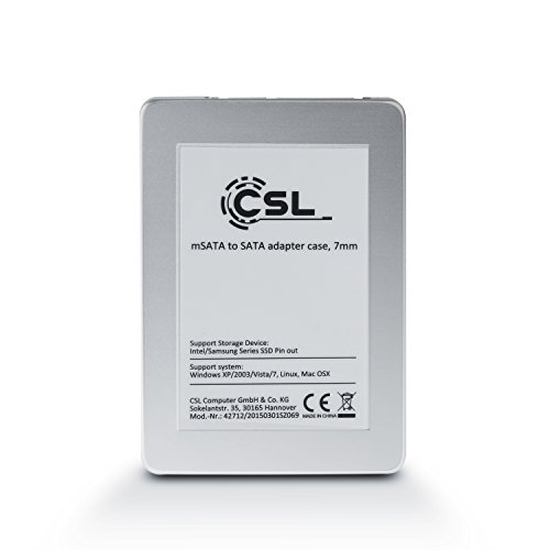 CSL 2,5″ mSATA zu SATA Adapter-Gehäuse / Festplatten-Gehäuse / Laufwerksrahmen | Konverter Adapter | bis zu 6 Gbit/s | 7mm | silber | Aluminium - 4