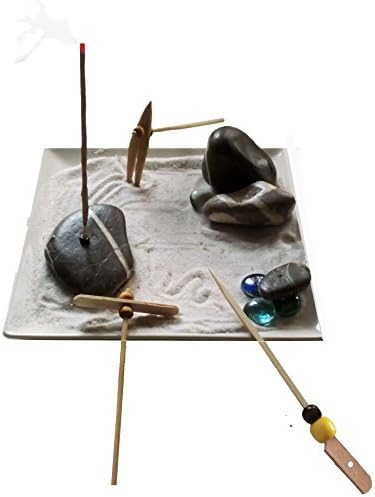 Zen garden"Bodhi Zen" tabletop natural dish palm leaf compressed shells white sand glass gems zen rake Buddhist gift package