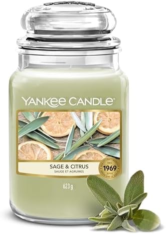 Yankee Candle Candela Profumata | Sage & CitrusGrande Barattolo | Candele a Lunga Durata: fino a 150 Ore | Regali Perfetti per Donne