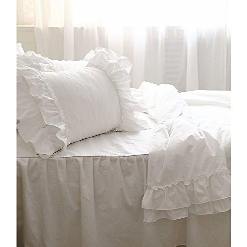 Royllent Kissenhülle 48 cm × 74 cm, Luxus Baumwolle bestickt mit Spitzenrüschen, zur Heimdekoration 05 - 3