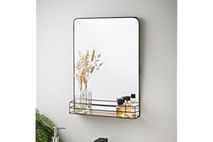 BLOOMINGTONS DIRECT Bathroom Mirror with Shelf, Wall-Mounted Vanity Mirrors with Storage Shelf Frameless Lightweight Mirror, Bathroom Hanging Mirror