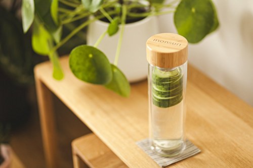 Monsuri 450ml doppelwandige infuser Trinkflasche glas für Tee Aufguss und Frucht infundiert Wasser mit einem Bambusholz-Deckel, einer Neopren Schutzhülle und einem einzigartigen, trennbaren 2 in 1 Edelstahl-Sieb. Tragbare, kompakte und wiederbefüllbare Isolierflasche, Teebereiter to go, Thermobecher mit teesieb, Infusion Bottle, groß tee-glas, Teekanne für losen Blatt-Tee, Früchtetee, ätherisches Öl, Eistee, Kaffee, einen Smoothie, oder eine Detox-Diät - 5
