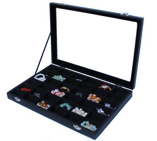 amzdeal® Schmucklade Schaukasten Sortierkasten mit Glasdeckel 36 Fächer schwarz - 3