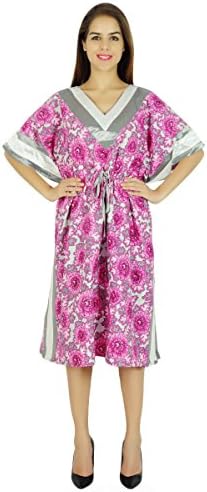 Amoghah Women Cotton &amp; Satin Gown Caftan Floral Kaftan Maxi Night Wear Coverup