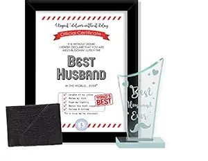 HighOnDesign Valentines Day Gifts, Best Husband Certificate Frame with Wallet Trophy Combo Pack for Your Loving Ones