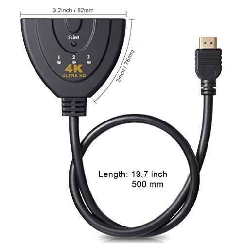 Maxesla HDMI Switch 4K UHD 3 Port Umschalter 3D Ready Dolby Digital Intelligenter Switch HDMI Kabel Schalter 3 IN / 1 OUT Splitter Adapter für HDTV, Blu-Ray, DVD Player, Cable Box, PC, PS3/PS4, Xbox 360/One, usw. - 6