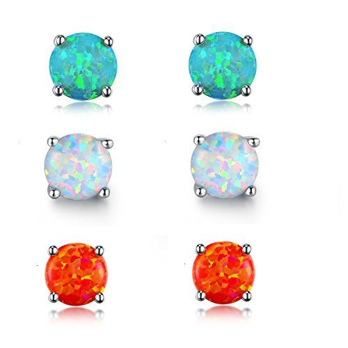 Preisvergleich Produktbild gemsme Opal 6 mm Runde Ohrstecker (3 Paar)