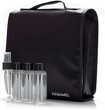 2 in 1 Toiletry Bag with Travel Bottles and TSA Airport Security Approved Liquids Bag (Black)