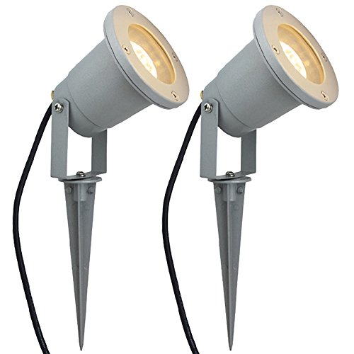 VINGO® 2 Stück LED Gartenstrahler mit Erdspieß für den Außenbereich IP65, Gartenleuchte, Grau (mit Schuko-Stecker, maximal 35 W)