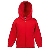 2 bolsillos delanteros. Fruit of the Loom - Sudadera con Cremallera y Capucha Modelo 70/30 Premium Unisex niños niñas (5-6 años/Rojo)