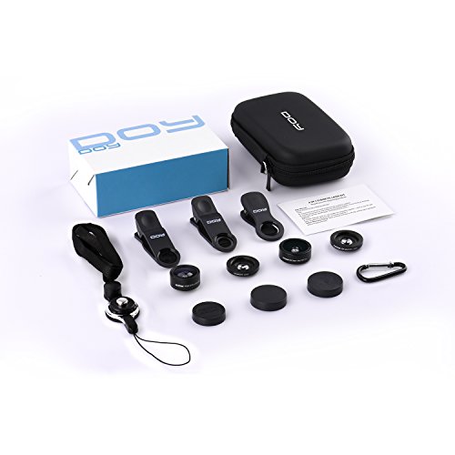 Fisheye-Lens-DOY-4-in-1-Clip-On-Lens-Kits-205-Degree-Fisheye-Lens-032X-Wide-Angle-Lens-225X-Macro-Lens-for-iPhone-766s-Plus5SE-LG-HTC-Huawei-Samsung-and-Most-Smartphones-Black