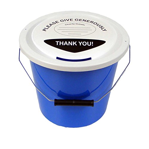 3 Light Blue Plastic Charity Money Collection Buckets with Lids, Labels and Ties (5 Litres)