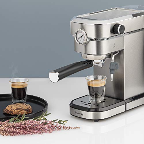 H.Koenig Machine Expresso Automatique Professionnelle Pression 15 Bar EXP820 Inox, Portable, Système thermoblock, 1.1L, Pompe baromètre intégré, Chauffe-tasses, Buse Vapeur, Cafés et Boissons lactées