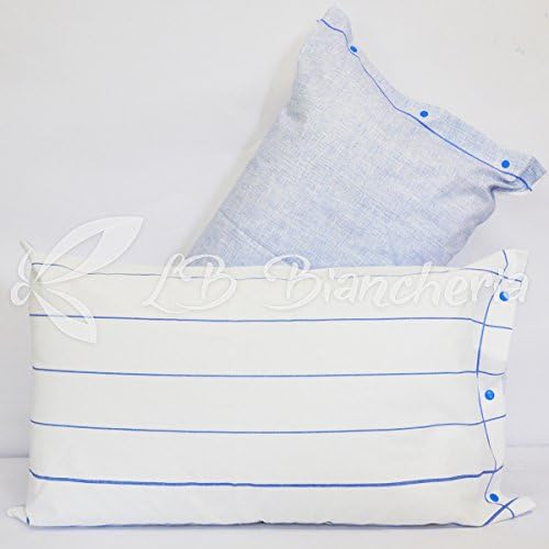 RP Pair of Pillowcases Cushion Bed Graduated Nautical Stripes, with buttons Clic Clac 52 x 82 cm – blue