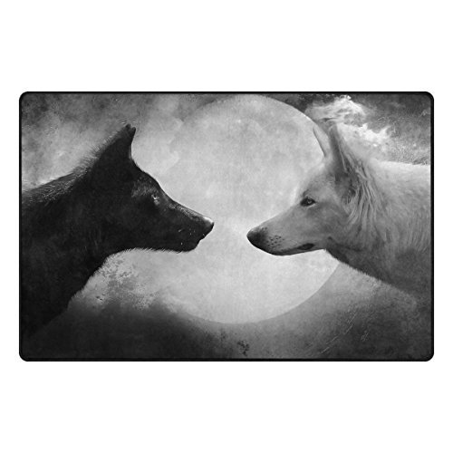 Preisvergleich Produktbild Bennigiry Schwarz-Weiß-Wolfs Bereich Teppich Teppich Rutschfeste Eintrag Bodenmatte Fußmatten für Wohnzimmer Schlafzimmer 152,4 x 99 cm