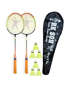 RK SON Badminton Rackets Set of 2 for Kids & Adults with 6 Piece Shuttles Aluminium Badminton Racquet Shuttlecock Combo Kit with Cover Bag