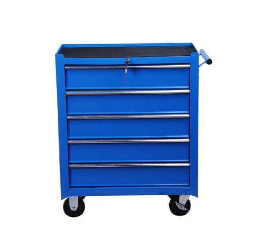 Carro caja de herramientas taller movil con 5 cajones 4 ruedas chapa de Acero Azul