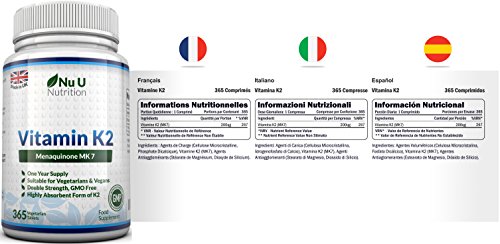 Vitamin K2 MK 7 200mcg | 365 Vegetarian and Vegan Tablets (not Capsules) | One Year Supply of High Strength Vitamin K2 Menaquinon MK7 from Trans-Isomer by Nu U Nutrition - Image 4
