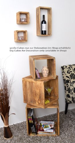 3er Set Lounge Cube Regal Landhaus Stil Wandregal Retro Hängeregal Massivholz in Shabby Hellbraun - 3