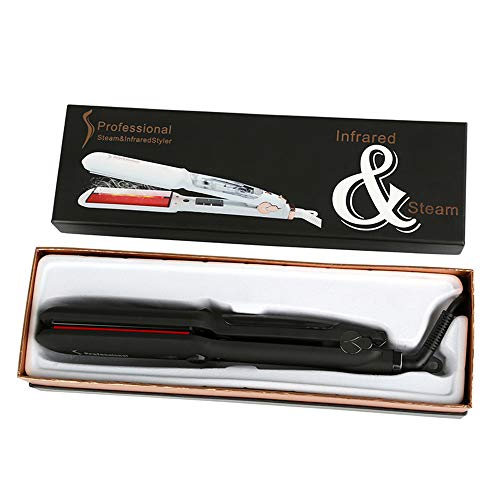 Infrared Steam Hair Straightener Wide Plate  Professional Salon Flat Iron Ceramic Hair Straighteners With Digital LCD Display  Dual Voltage Fast Heat With Heat Insulation Protection Glove Black