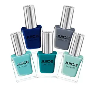 JUICE | ONE COAT | NAIL PAINT COMBO | GRAVEL GRAY - 27, GRANNY SMITH APPLE - 63, GLEE GREEN - 65, WIGGLE FINGERS - 66, BLUE BUBBLE - 80 | LONG LASTING | 11ML EACH | PACK OF 5