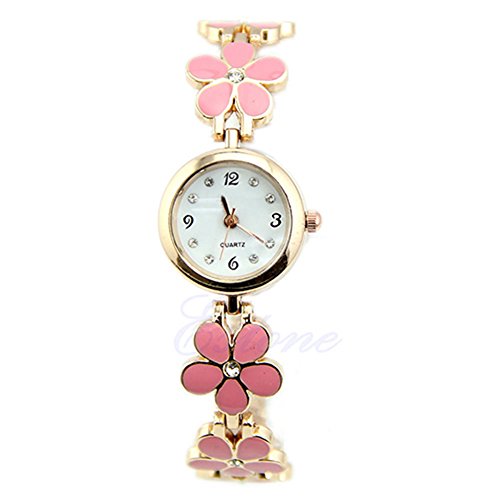 Broadfashion Damen Mädchen Uhr Uhren Mode Gänseblümchen Rose Blume goldenen Armband Armbanduhr