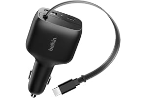 Belkin USB-C Billaddare 75W med indragbar kabel för USB-C - iPhone-laddare, kompatibel med iPhone 16- och 17-serien, Galaxy S25, AirPods, , MacBook, Chromebook, etc. - Tillbehör för resan