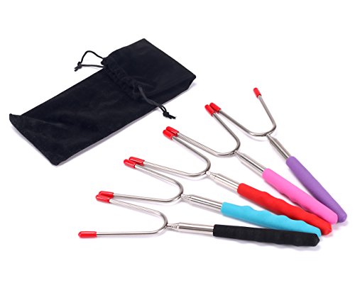 AONOKOY 5 Stücke Marschmallow Röstgabeln Grill Spieße Gabeln BBQ Marshmallow Röster Spieße Set Teleskopspieße Spieße für Kinder, 9.4-33.7 inch - 6