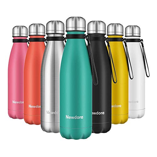 Newdora Bottiglia Acqua in Acciaio Inox 500ml, Senza BPA, Borraccia Termica Isolamento Sottovuoto a Doppia Parete, per Campeggio di Sport Esterni Escursionismo Escursioni in Bicicletta, Verde