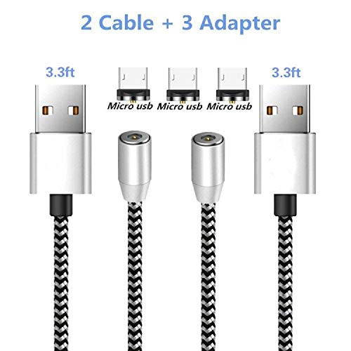 Ruibo Sike magnétique Micro USB Câble en Nylon tressé, magnétique à Haute Vitesse avec câble USB de Chargement LED Light (Lot de 2 *1 M Silver)