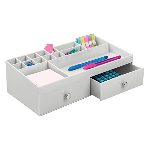 InterDesign Drawers Schubladen Organizer | Schminkbox mit 2 Schubladen zum Sortieren von Make-Up, Schmuck, Kosmetik etc. | auch als Ordnungssystem für das Büro geeignet | Kunststoff hellgrau - 4