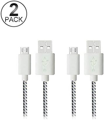Ericoy 2-Pack 2M/6.4FT Hemp Rope Micro USB Charger Sync Data Cable Cord for Cell Phone White