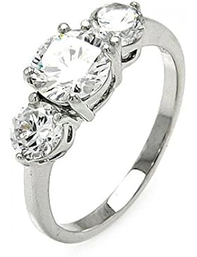 Vergangenheit Gegenwart Zukunft Klare quadratischer Mittelstein runder seitliches Sterling Silber Rhodium beschichtet...