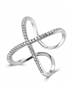 SiAura Material ® - 1x Ring Offen Kreuz Strass, Innendurchmesser 13,9 mm, Silberfarben