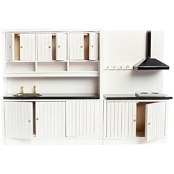 Combinaison d'Armoire en Bois Mobilier de Cuisine Miniature pour 1/12 Maison de Poupée