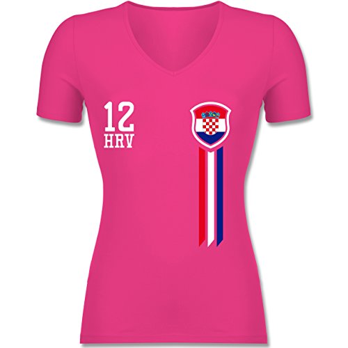 Fußball-Weltmeisterschaft 2018-12. Mann Kroatien Fan-Shirt – M – Fuchsia – F281N – Tailliertes T-Shirt mit V-Ausschnitt für Frauen