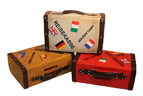 Spardose Reisekoffer in Braun mit Länderstickern 14 x 11,5 x 5,5 cm - 5