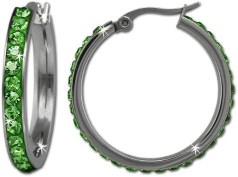 Amello Stainless Steel earring hoops round with Swarovski Elements light green - diameter 30mm - Woman earrings - Stainless Steel creole ESOS04L